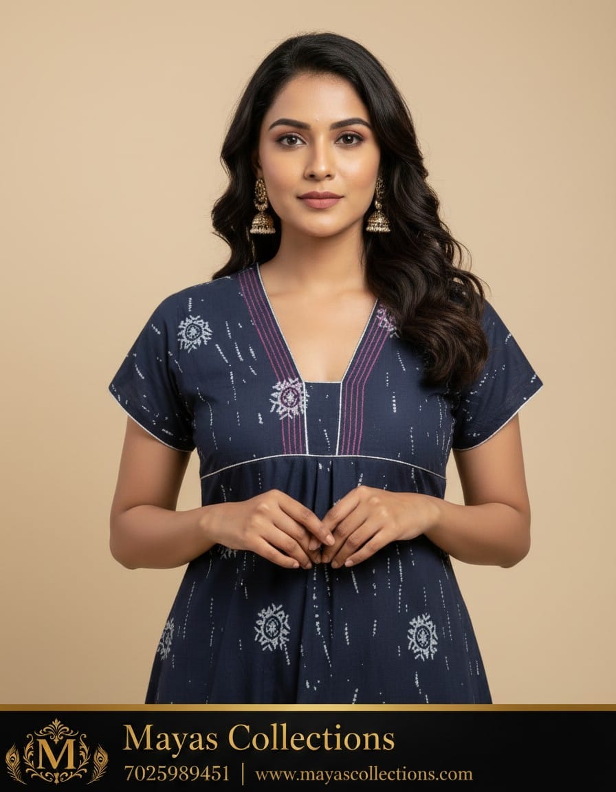 Mayas V Neck Handwork Nighty